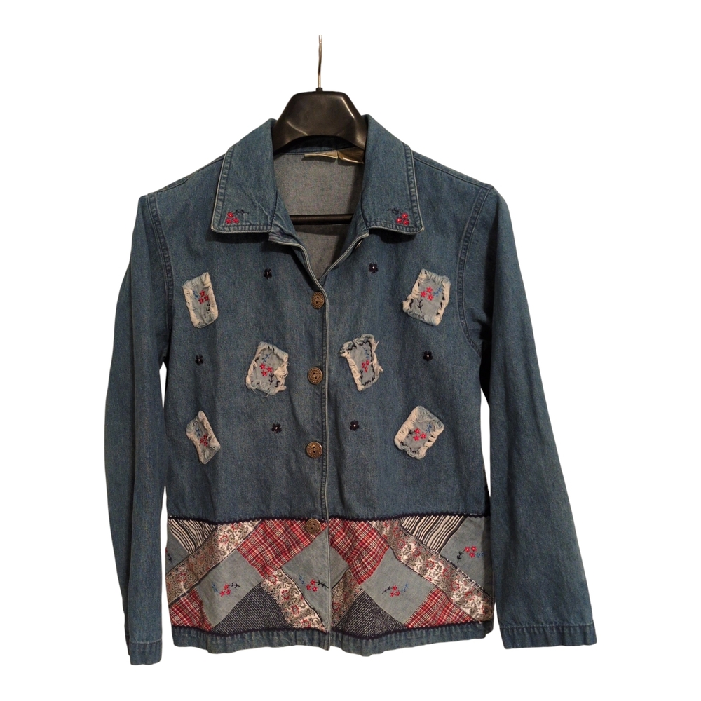Bobbie Brooks Denim Patchwork Button Down Size M 8/10